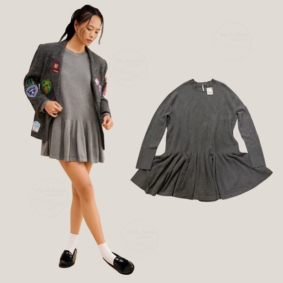 Free People Time On My Side Sweater Mini Dress | Dark Heather Gray S, NWT - Picture 3 of 6